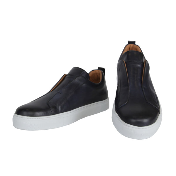 $600 Fiori Di Lusso Dark Blue Leather Slip-On Sneakers - (FL911246) - Parent