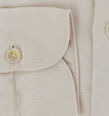 $400 Finamore Napoli Beige Fancy Linen Shirt - Extra Slim - (FN115264) - Parent