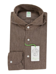 $400 Finamore Napoli Brown Linen Shirt - Extra Slim - M US/M EU - (FN716244)