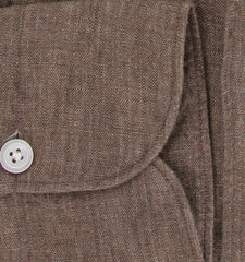 $400 Finamore Napoli Brown Linen Shirt - Extra Slim - (FN716244) - Parent