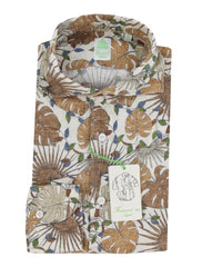 $400 Finamore Napoli Brown Linen Shirt - Extra Slim - S US/S EU - (FN716245)