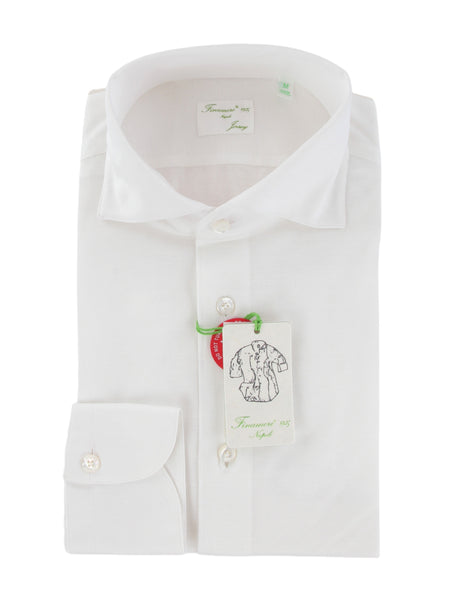 $400 Finamore Napoli White Solid Shirt - Slim - (FN115262) - Parent