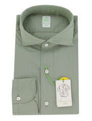 $400 Finamore Napoli Green Solid Cotton Shirt - Extra Slim - (FN1302410) - Parent