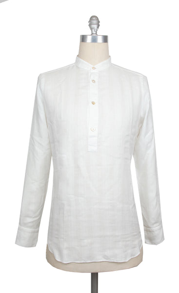 $375 Finamore Napoli White Cotton Blend Shirt - Slim - (FN916261) - Parent