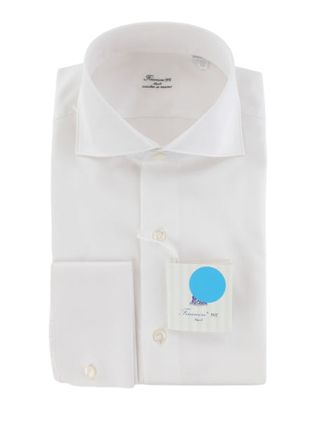 $450 Finamore Napoli White Solid Cotton Shirt - Slim - (FN102251) - Parent