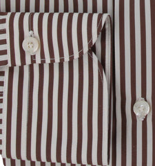 $450 Finamore Napoli Brown Striped Cotton Shirt - Slim - (FN222251) - Parent