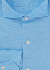 Finamore Napoli Blue Solid Linen Shirt - Slim - (FN1302412) - Parent