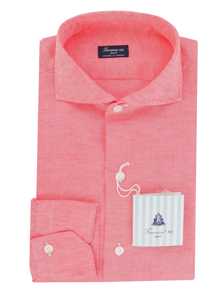 $450 Finamore Napoli Pink Solid Linen Shirt - Slim - (FN1302413) - Parent