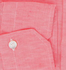 $450 Finamore Napoli Pink Solid Linen Shirt - Slim - (FN1302413) - Parent