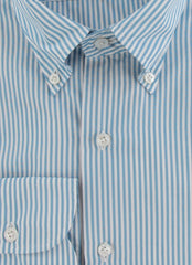 $450 Finamore Napoli Blue Striped Cotton Shirt - Full - (FN102254) - Parent