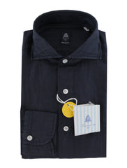 $600 Finamore Napoli Dark Blue Shirt - Slim - L US/L EU - (FN102258)