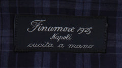 $450 Finamore Napoli Dark Blue Plaid Cotton Shirt - Slim - (FN828247) - Parent
