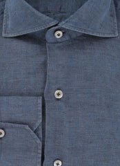 Finamore Napoli Blue Solid Linen Shirt - Slim - (FN192413) - Parent