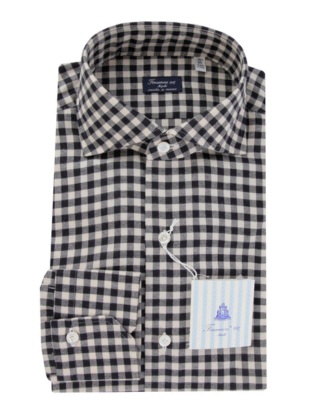 $450 Finamore Napoli Black Check Cotton Shirt - Slim - (FN130243) - Parent