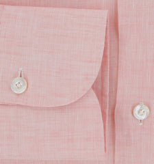 $450 Finamore Napoli Pink Solid Linen Shirt - Slim - (FN8282416) - Parent