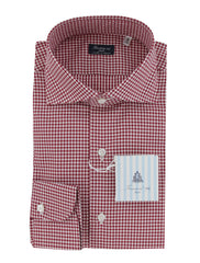 $450 Finamore Napoli Red Check Cotton Shirt - Slim - 16/41 - (FN127249)