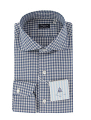 $450 Finamore Napoli Blue Check Cotton Shirt - Slim - 15.75/40 - (FN12272414)
