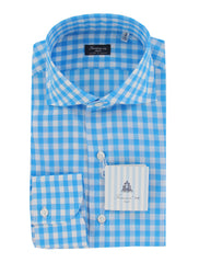 $600 Finamore Napoli Blue Check Carlo Riva 180/2 Cotton Shirt - Slim - 15.5/39 - (FN127247)