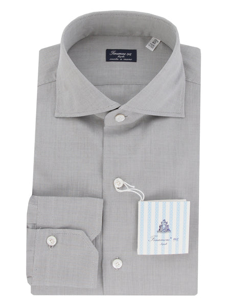 $450 Finamore Napoli Gray Solid Cotton Shirt - Slim - (FN130245) - Parent