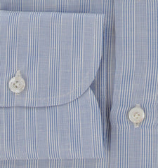 $600 Finamore Napoli Light Blue Striped Carlo Riva 180/2 Shirt - Slim - (FN8282412) - Parent