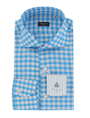 $450 Finamore Napoli Blue Check Shirt - Slim - 15.75/40 - (FN1272415)