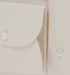 $450 Finamore Napoli Off White Flannel Shirt - Slim - (FN8282414) - Parent