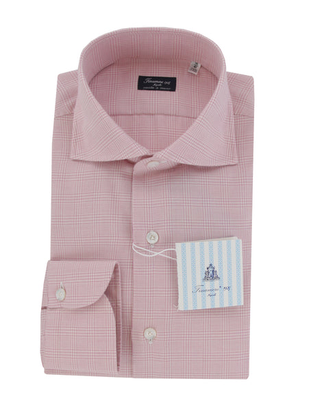 $450 Finamore Napoli Pink Plaid Flannel Shirt - Slim - (FN8282413) - Parent