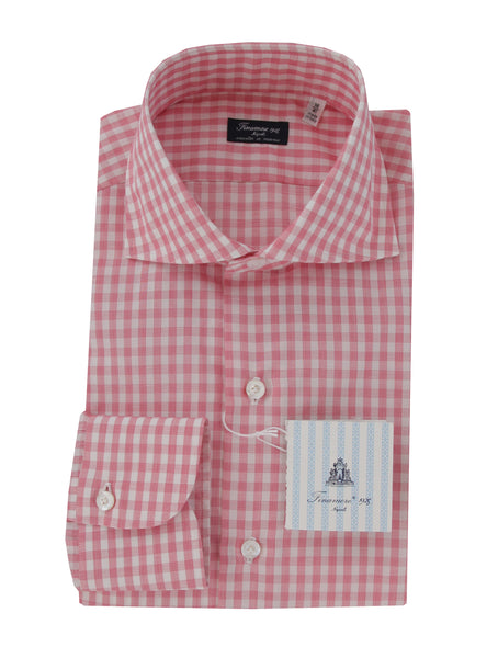 $450 Finamore Napoli Pink Check Shirt - Slim - (FN8282410) - Parent