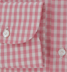 $450 Finamore Napoli Pink Check Shirt - Slim - (FN8282410) - Parent