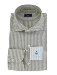 $450 Finamore Napoli Green Striped Linen Shirt - Slim - (FN8282420) - Parent