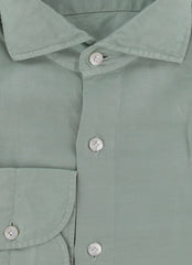 $600 Finamore Napoli Green Linen Blend Shirt - Slim - (FN102257) - Parent