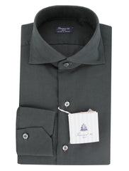 Finamore Napoli Dark Green Solid Cotton Shirt - Slim - 15.75/40 - (FN19248)