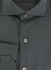 $450 Finamore Napoli Dark Green Solid Cotton Shirt - Slim - (FN19248) - Parent