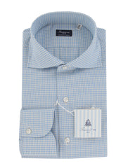 $450 Finamore Napoli Light Blue Micro-Check Shirt - Slim - 15.75/40 - (FN127241)