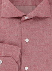$450 Finamore Napoli Red Solid Cotton Shirt - Slim - (FN19244) - Parent