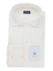 $450 Finamore Napoli White Solid Cotton Shirt - Slim - (FN19245) - Parent