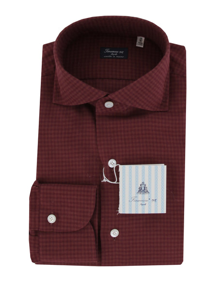 $450 Finamore Napoli Burgundy Red Cotton Shirt - Slim - (FN828248) - Parent