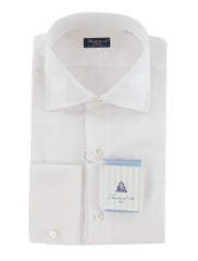 $450 Finamore Napoli White Solid Cotton Shirt - Full - 15.5/39 - (FN102252)