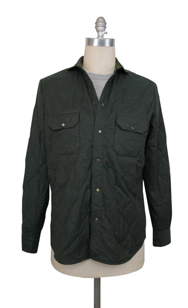 $800 Finamore Napoli Dark Green Cotton Overshirt -  - (IS4292612) - Parent