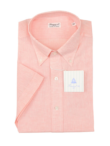 Finamore Napoli Pink Short Sleeve Shirt - Slim