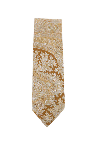 Finamore Napoli Caramel Brown Paisley Silk Tie (1335)