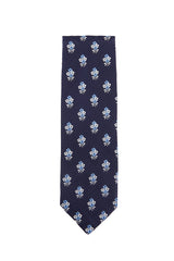$195 Finamore Napoli Dark Blue Floral Silk Tie -  x  - (FN1072611)
