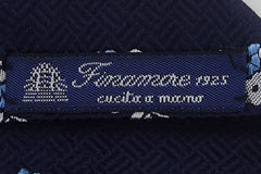 $195 Finamore Napoli Dark Blue Floral Silk Tie -  x  - (FN1072611)