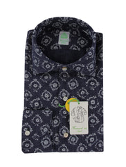 $375 Finamore Napoli Navy Blue Linen Shirt - Extra Slim - (FN222256) - Parent