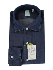$350 Finamore Napoli Dark Blue Shirt - Extra Slim - 15.5/39 - (FN12272419)