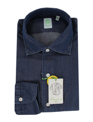 $350 Finamore Napoli Dark Blue Shirt - Extra Slim - (FN12272419) - Parent