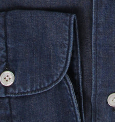 $350 Finamore Napoli Dark Blue Shirt - Extra Slim - (FN12272419) - Parent