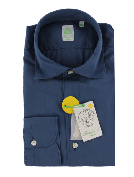$450 Finamore Napoli Blue Solid Shirt - Extra Slim - (FN1022513) - Parent