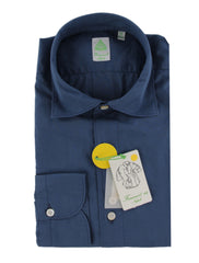 $450 Finamore Napoli Blue Solid Shirt - Extra Slim - (FN1022513) - Parent