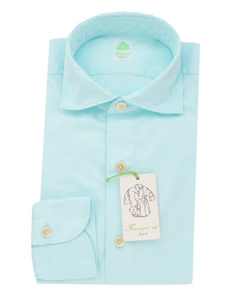 $400 Finamore Napoli Light Blue Solid Linen Shirt - Slim - (FN192414) - Parent